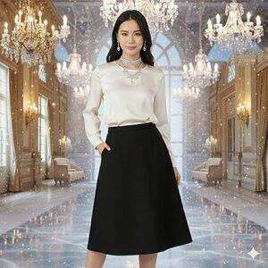 Women Medium Size 9 Heavy Wool Maxi Skirt Fully Lined Black Preppy Quiet Luxury